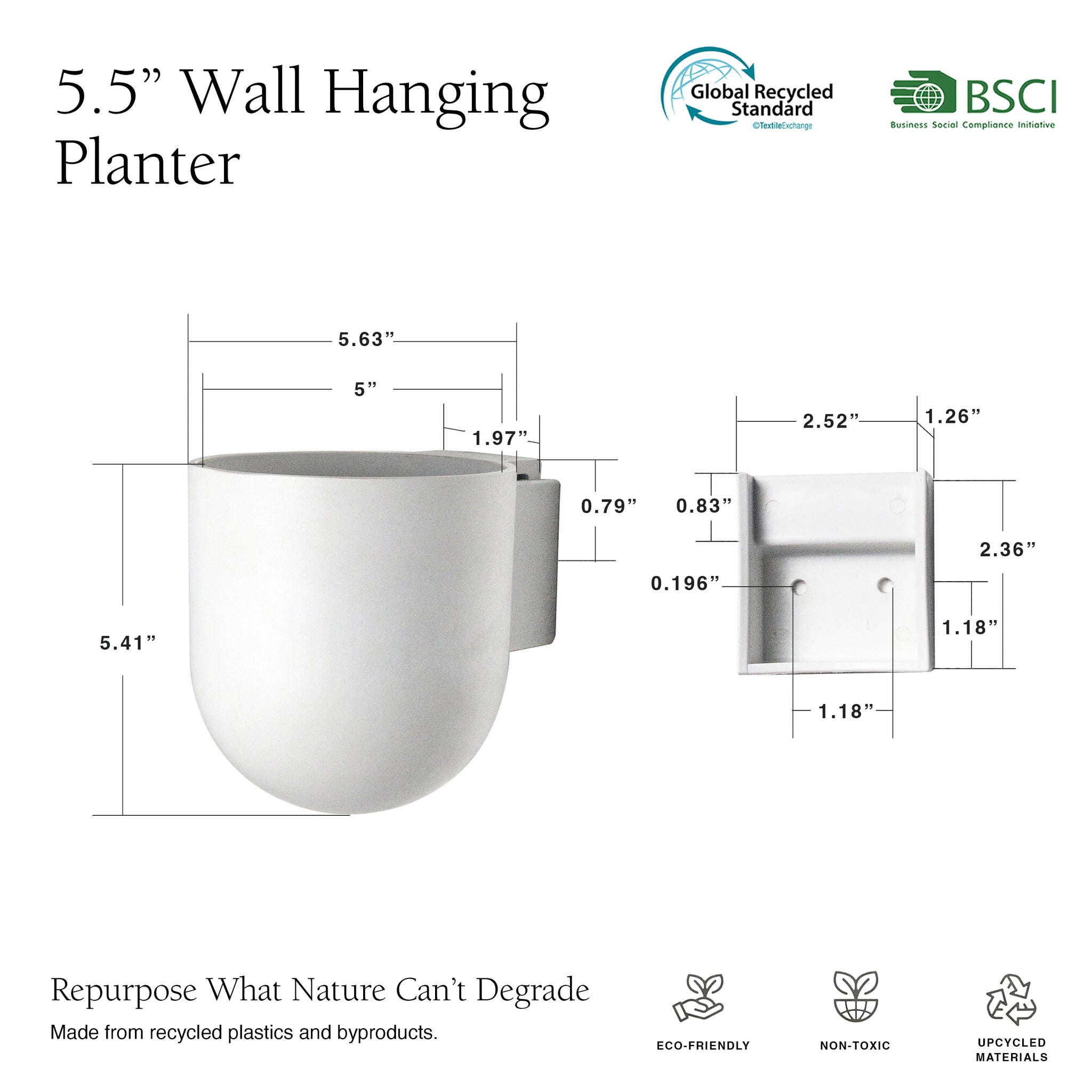 hanging planter sizes 5" & 7" Wall Mounted Recycled Plastic Planter Pots – Kanso Designs