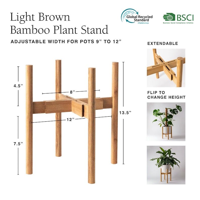 timber pot plant stand Adjustable Bamboo Plant Stand